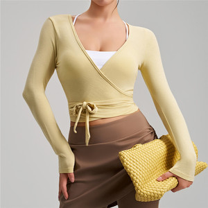 Haut de sport à manches longues croisé avec bandage, séchage rapide, pour la course, la danse, le yoga et le pilates pour <span class=keywords><strong>femme</strong></span> - Product Image 2
