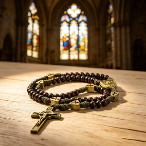 Rosario Católico <span class=keywords><strong>de</strong></span> Madera Trenzada con Cordón <span class=keywords><strong>de</strong></span> Paracord, Collar con Crucifijo <span class=keywords><strong>de</strong></span> San Benito y Medalla <span class=keywords><strong>de</strong></span> la Virgen María, Joyería Religiosa - Product Image 6