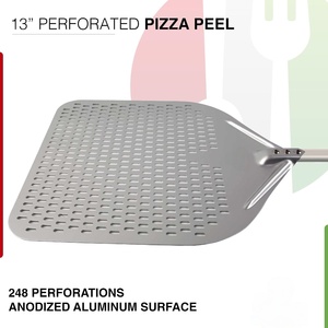 Pelle à pizza en aluminium perforé antiadhésive de 14 pouces et pelle à pizza en métal durable avec poignée en silicone - Product Image 3
