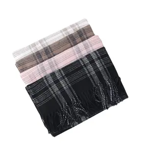 Fashion Ready To Ship Winter Cashmere Scarf Pattern For Men Woven Plaid Checkered Imitation Cashmere Tassels Scarves Women Shawl