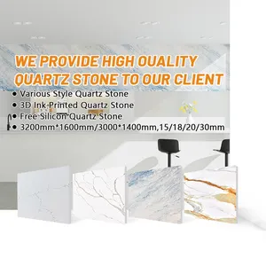 Quartz Vanity Top 3D Ink Printed 20mm Thick Engineered Full Body Calacatta Gold Big Quartz Slab