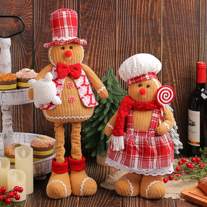 Chapeau de chef écologique artisanal à carreaux LINGKAI, poupée en peluche homme pain d'épices à jambes rétractables, décoration de table de Noël - Product Image 1