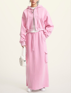 Ensemble de survêtements amples et robes décontractées pour femmes, 100 % coton épais 480 GSM, avec fermeture éclair intégrale, personnalisable, vente en gros - Product Image 3