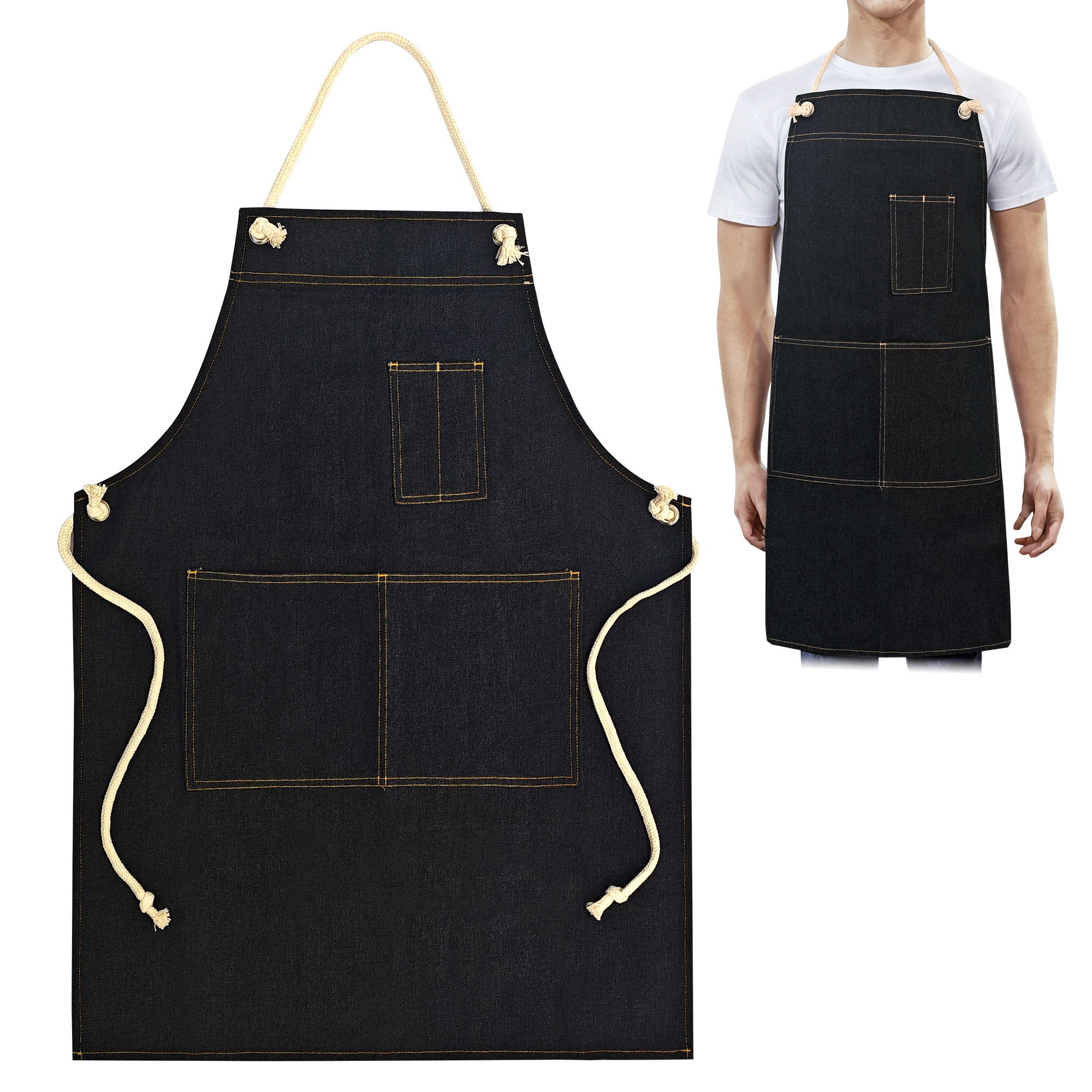 Adjustable Bib Apron with Pockets Unisex Cooking Kitchen