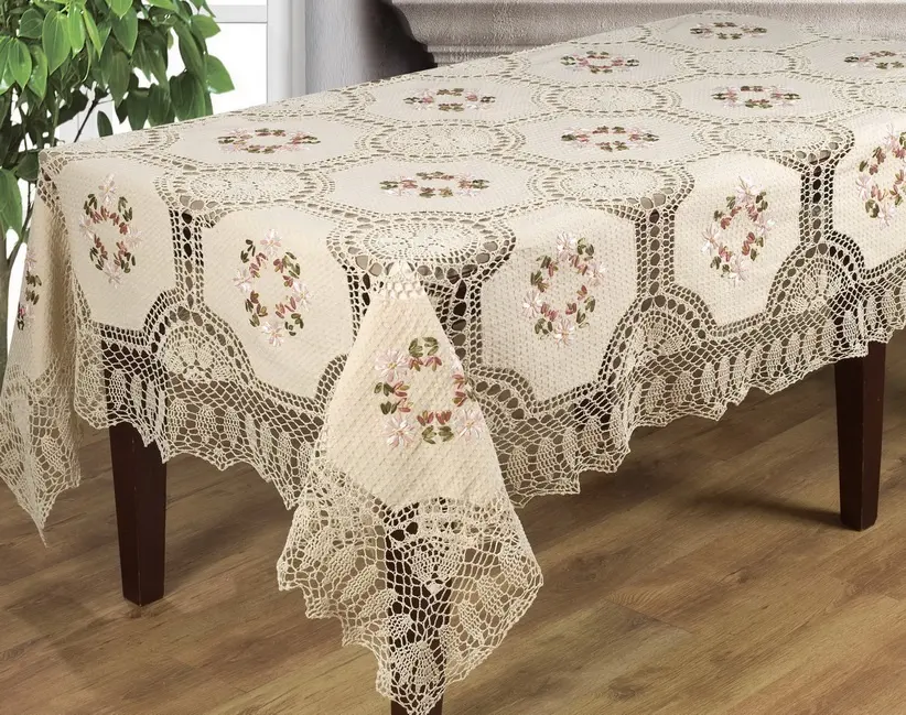 linen x stitch embroidered table cloth