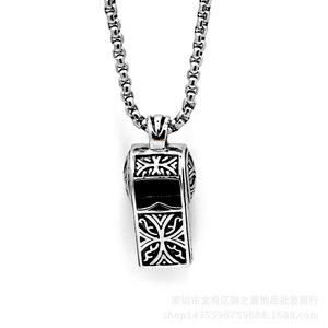 Yunnique Collier pendentif sifflet rétro en acier titane, bijoux de mode unisexe, design ovale TGHP-0562 - Product Image 3