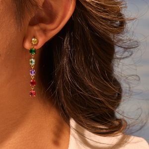 Серьги из высококачественной нержавеющей стали с позолотой 18 карат и инкрустацией цветными цирконами, осенне-зимняя коллекция Qingyuan, легкая роскошь - Product Image 1