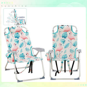 Chaise de plage flamant rose blanc argenté, tube en aluminium, tissu Oxford - Product Image 6