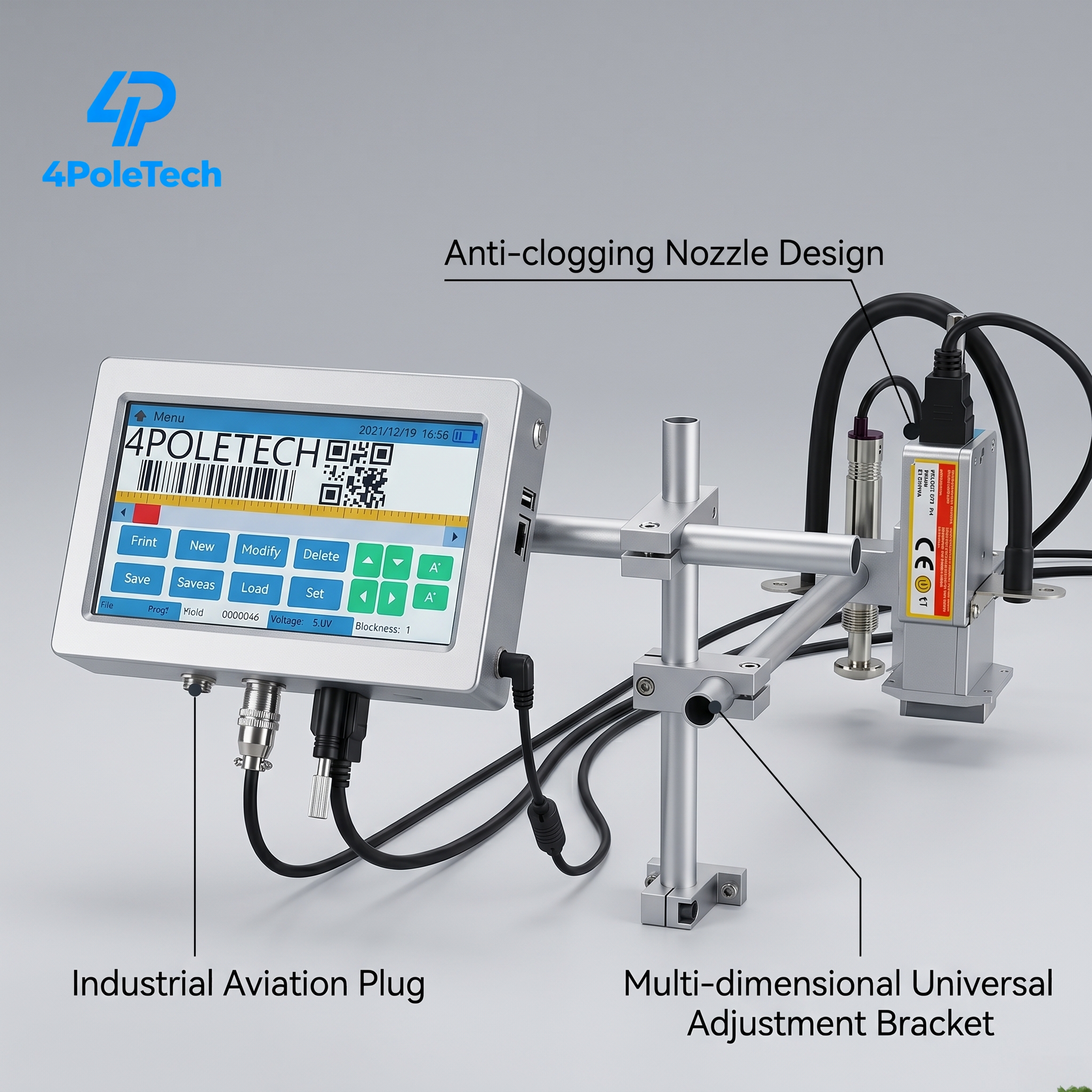 4POLETECH Professional Inkjet Printer 7-Inch Touch Screen for Assembly Line Use for Factory Manufacturing Various Identification
