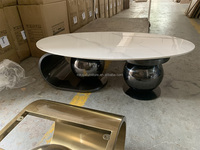 Einzigartiges Design Couch tisch Set Kreative Edelstahl Runde Sphärische Basis Rock Slab Center Tisch Wohnzimmer Ovaler Tee tisch