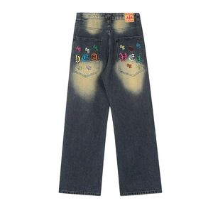 Jeans de mezclilla vintage de calidad con logotipo personalizado, estilo americano, holgados, bordados, lavados con ácido, de cintura alta y corte ajustado. - Product Image 2