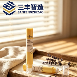 Light Yellow PE Squeeze Tube <b>with</b> Stainless Steel <b>Roller</b> Ball Applicator & Clear Outer Cap For Anti Wrinkle Eye Cream - Product Image 1