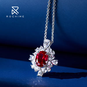 Collana con Pendente Rochime Luxury a Grappolo di Fiori con <span class=keywords><strong>Rubino</strong></span> Sintetico, Argento Sterling 925, Gioielli Raffinati da Donna - Product Image 3