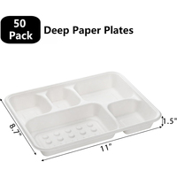 Barquettes à lunch jetables en bagasse de canne à sucre naturelle, 5 compartiments, biodégradables et compostables, assiettes en papier