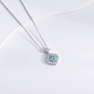 OEM plata 925 sterling silver Luxury Women Princess Cut stone necklace gift 14k gold multi colored zirconia pendant necklaces - Product Image 4
