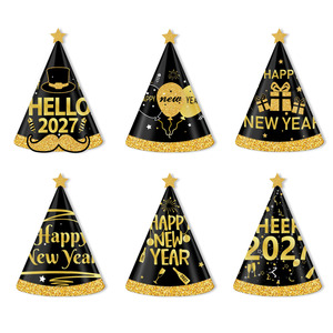 Sombreros de Fiesta de Año Nuevo 2027, Sombrero de Papel en Forma de Cono, Juego de 6 Piezas, Accesorios para Fotomatón, Decoración para Fiesta de Cumpleaños, Venta al por Mayor - Product Image 1