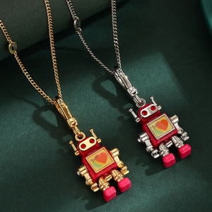 Collana con Ciondolo a Forma di Cuore con Alfabeto Stampato e Robot, Piccolo Charm Mobile, Gioielli per Donne - Product Image 2