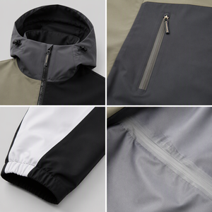 Men's 3-Layer Seam-Sealed Waterproof Softshell Hooded Jacket Color Block Loose Fit Outdoor Windbreaker - Product Image 3