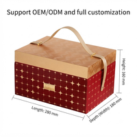 Caja de Regalo de Lujo Personalizada con Asa de Cuero, Estuche Rígido Rojo y Dorado para Regalos Navideños, Promoción de Marca Boutique