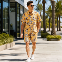 Ensemble Hawaïen Personnalisé pour Homme : Chemise à Manches Courtes Imprimé Feuilles Tropicales et Short Assorti – Idéal pour les Vacances d'Été à la Plage