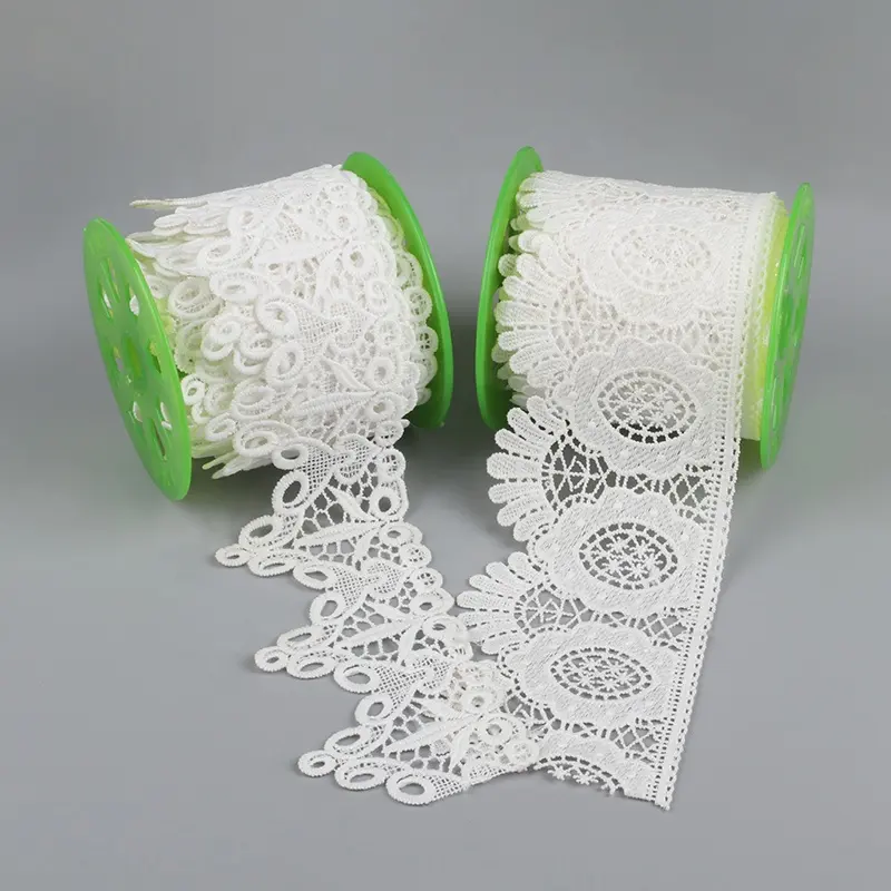 Milk silk White Polyester nylon material Fiber Embroidery crochet lace trim for Clothing