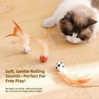 Ensemble de jouets pour chat en caoutchouc à motifs sportifs : ballon de football, ballon de basket, ballon de baseball, plume, jouet interactif rebondissant à lancer pour chats d'intérieur
