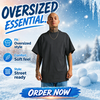 Kaos Pria Mewah Custom, Kaos Katun Streetwear Oversize Rib Crewneck Drop Shoulder Heavyweight 230gsm untuk Pria