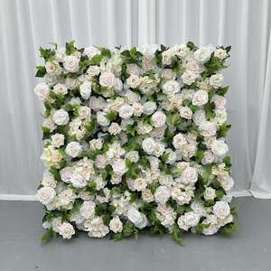 Y-FW011 Hot sale wedding white 3d 5d flower wall backdrop artificial luxury flower wall 8x8 roll up flower wall panel <b>silk</b> decor - Product Image 4