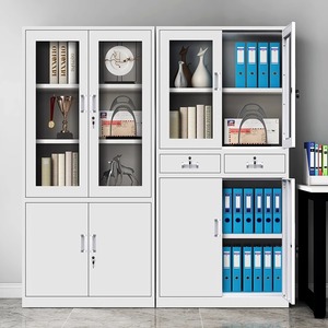 Armoire de classement en acier multi-types avec porte vitrée, meuble de rangement de bureau en fer, armoire de bureau en acier avec 4 étagères réglables - Product Image 3