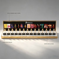 Étagère de présentation de parfums, support de parfum en acrylique, vitrine de parfum à cadre doré avec 15 blocs d'affichage publicitaire en papier