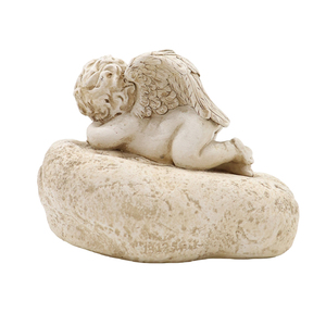 Statua da Giardino in Resina di Angelo Dormiente su Roccia, Decorazione Vintage Bianca per Patio, Prato e Tombe - Product Image 4