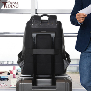 Tiding Genuine <b>Leather</b> <b>Backpack</b> Black 20-35L <b>Large</b> Capacity Business Travel Men's <b>Backpack</b> - Product Image 2
