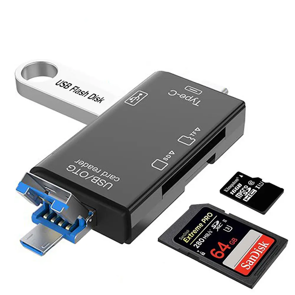 Hot 6 in 1 Typ c Micro USB Tragbarer SD-Speicher kartenleser adapter für SD TF-Karten adapter mit OTG-Funktion für PC-Laptop