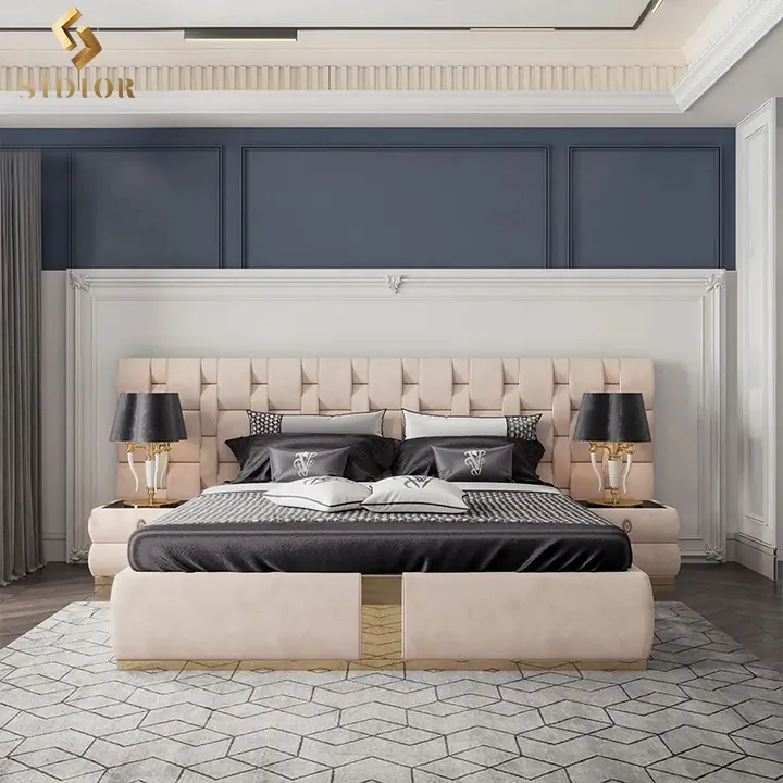 Modern Design Bedroom Set Quilted Elements Tridimensional Mosaic Bed Frame King Queen Luxury Custom Bed For Villa