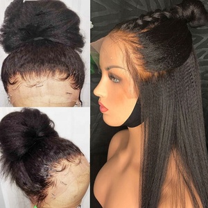 Perruque en dentelle 360 avec <span class=keywords><strong>queue</strong></span> <span class=keywords><strong>de</strong></span> <span class=keywords><strong>cheval</strong></span> tressée en chignon pour femmes noires Yaki, <span class=keywords><strong>cheveux</strong></span> indiens bruts <span class=keywords><strong>de</strong></span> haute densité, pré-épilés, cuticules alignées - Product Image 4