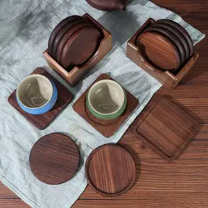 Coussin isolant en bambou en bois massif d'acajou annatto, en noyer noir, rond, carré, Kung Fu, tasse à thé, dessous de verre en bois