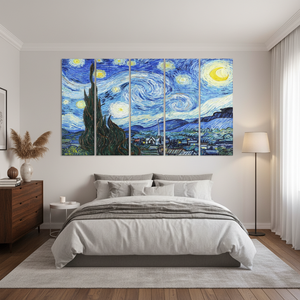 Starry Night Print Elegant Art Deco Panel Hanging <b>Canvas</b> <b>Wall</b> Art Set of 5 - Product Image 3
