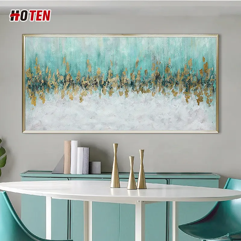 Moderne Minimalistische Nordic Woonkamer Olieverf Abstract Goudfolie Pure Handgeschilderde Decoratieve Schilderkunst Restaurant Muurschildering