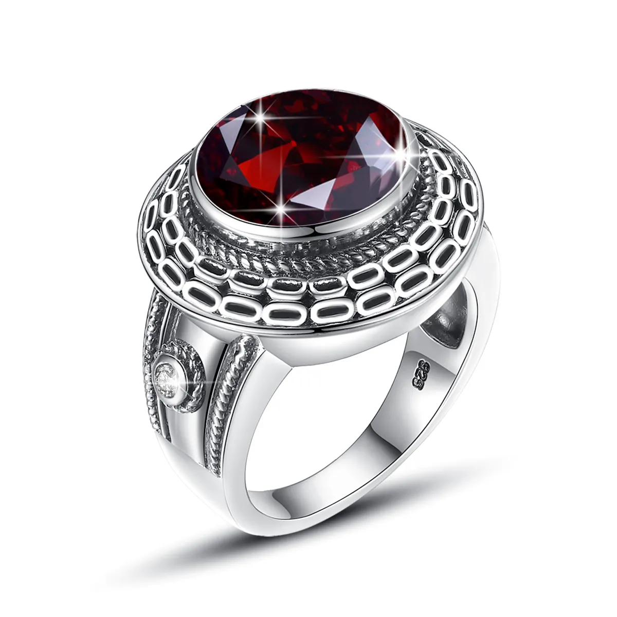 Antique Turkish Large Silver Rings Men Women Red Garnet Gemstone Exquisite 100% 925 Sterling Silver Ring Wholesale Jewelry