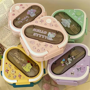 Lonchera Bento Sanrio Kuromi My Melody Hello Kitty de 3 Compartimentos, Doble Nivel, a Prueba de Fugas, Ecológica, de Plástico de Grado Alimenticio, Apta para <span class=keywords><strong>Microondas</strong></span> - Product Image 2