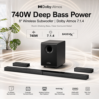 Barre de son Dolby Atmos 740W, système home cinéma 7.1.4 canaux avec caisson de basses sans fil de 8 pouces et enceintes arrière