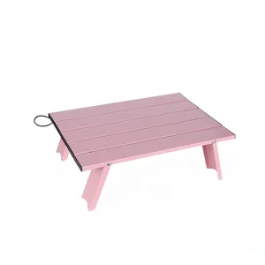 Mini mesa plegable para exteriores, mesa plegable con vendaje de aluminio resistente, color rosa