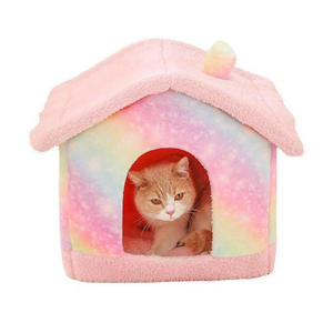 Cama Cueva para Mascotas, Cálida y Acogedora para Invierno, Diseño Arcoíris, Semiabierta, para Gatos y Cachorros - Product Image 3
