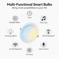 Plafonnier LED encastré intelligent 8 pouces CW 1800LM Tuya Wifi pour Alexa Google, contrôle par application, intensité variable, pour la maison