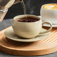 Set Cangkir Kopi dan Piring Porselen Suet Jade Modern Minimalis Model 0636 Simple Plant Ash Restoran Internet Selebgram Mini Tea