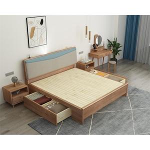 Modern Minimalist Nordic Style Ash Wood Platform Bed Soft <b>Headboard</b> High Box Bedroom Furniture - Product Image 2