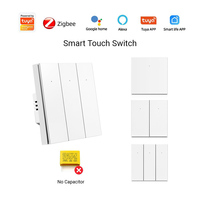 Interruptor de Pared Táctil Inteligente Tuya, Control por Aplicación Wi-Fi y Zigbee, No Requiere Condensador, Compatible con Alexa y Google Home, Panel de 1, 2 o 3 Botones