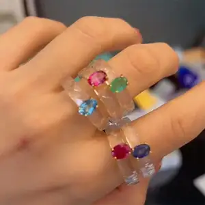 Luxury Hand Made Jewelry Fashion Women Rings Silver OEM Gemstone Rings Hot Saling Handmade Custom Candy Colorful Crystal IGI