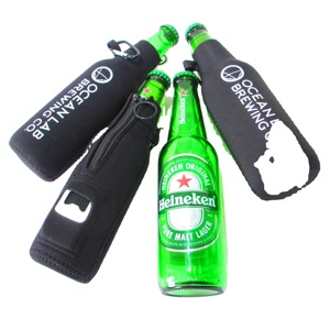 Black Neoprene Insulated Beer <b>Bottle</b> Sleeve Cooler Bag with Built-In <b>Bottle</b> Opener Convenient and Stylish Beer Holder - Product Image 3
