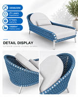 Chaise longue d'extérieur en corde tressée avec siège rembourré pour piscine, hôtel, complexe hôtelier